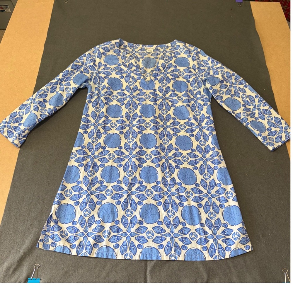 Vineyard Vines Cover Up Dress Womens XL Blue White Sea Print Tunic Lightweight